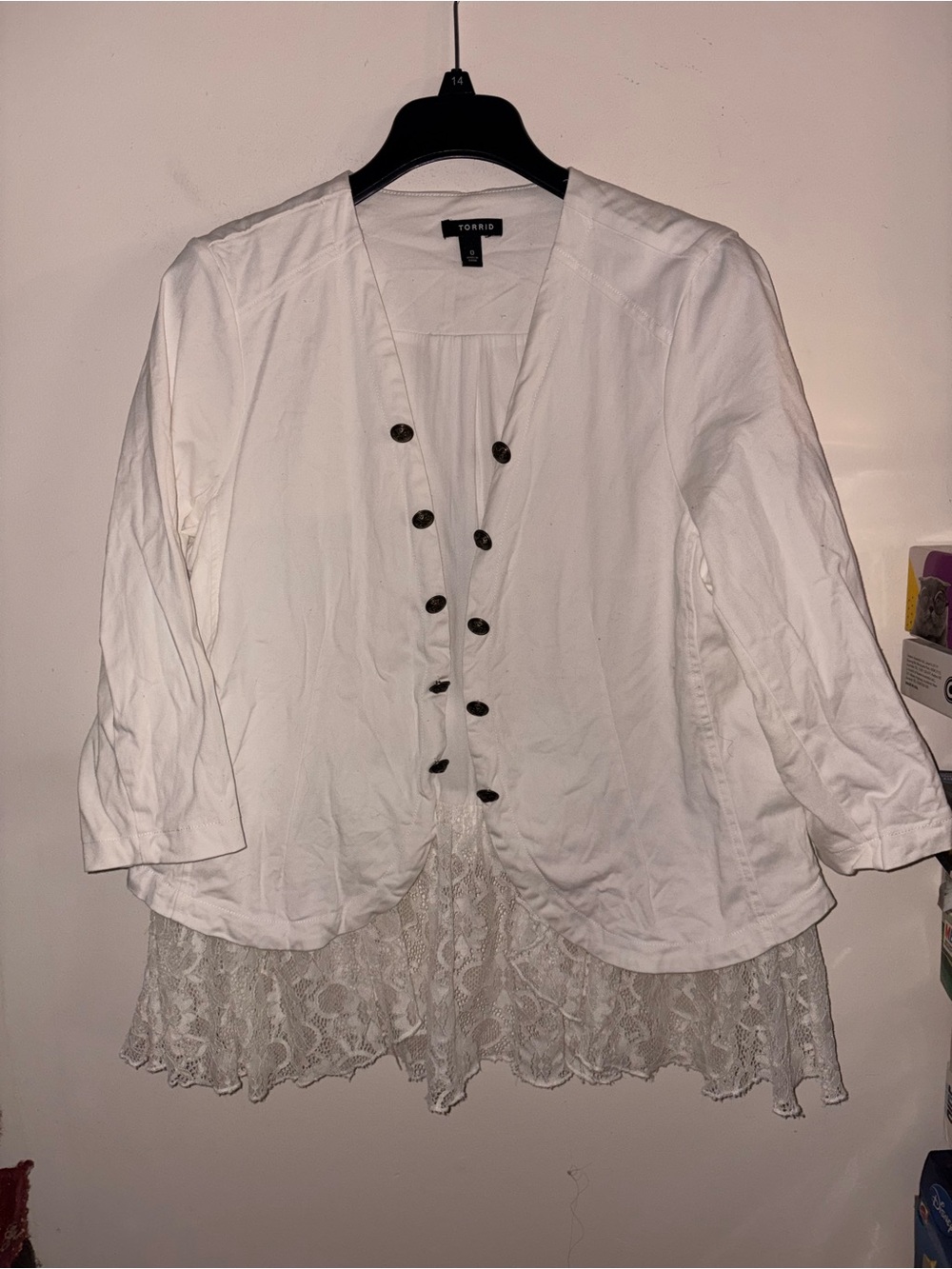 Torrid size 0 white military style blazer with lace